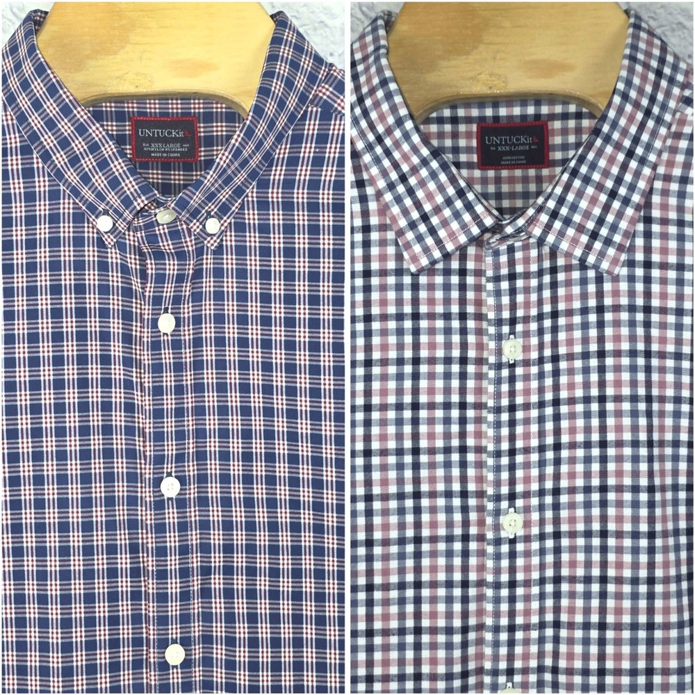 Lot of 2 UNTUCKit Men Performance Cotton Plaid Check Long Sleeve Button Size 3XL